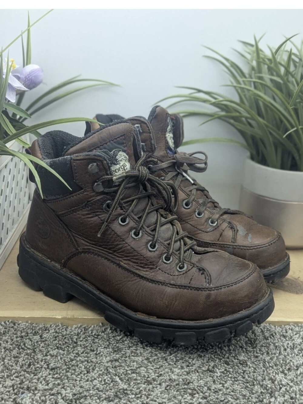 Georgia Boots Eagle Lite Wide Mens Size 9.5M Leather Steel Toe Work Boots